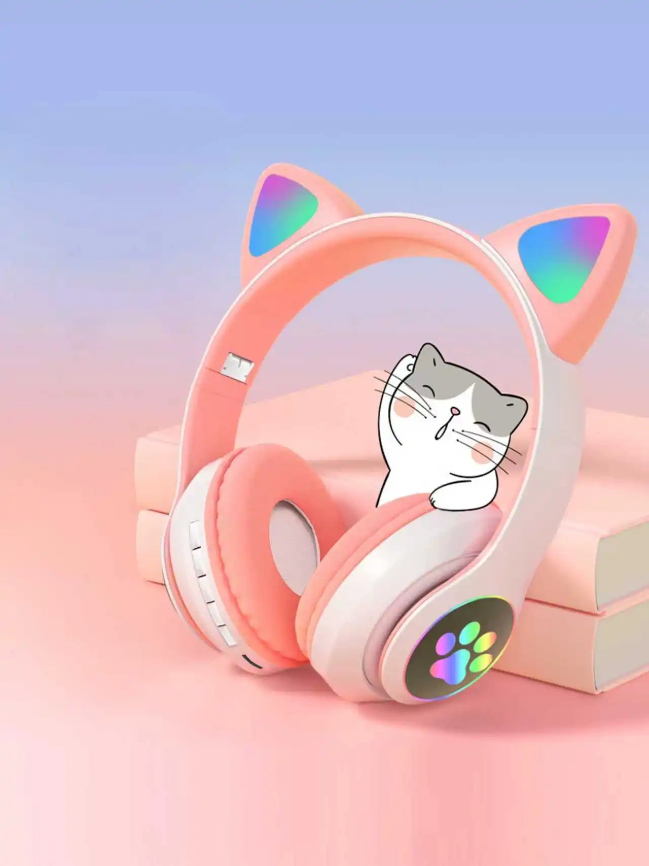 Cat Ear Bluetooth Headphones, LED Light Wireless Gaming Headset, Long Battery Life, TF Card, HD Mic, Over-Ear Headphones
