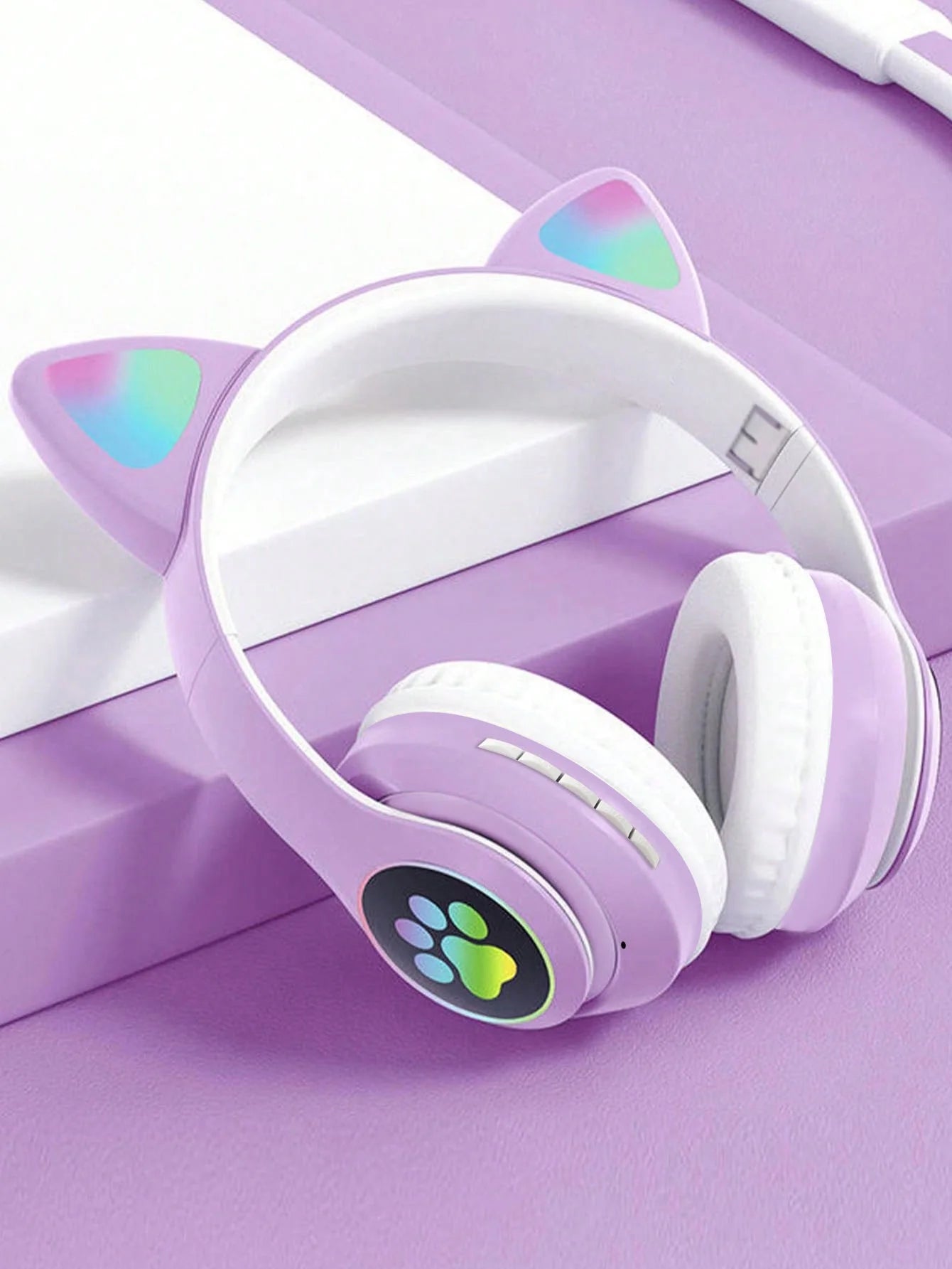 Cat Ear Bluetooth Headphones, LED Light Wireless Gaming Headset, Long Battery Life, TF Card, HD Mic, Over-Ear Headphones